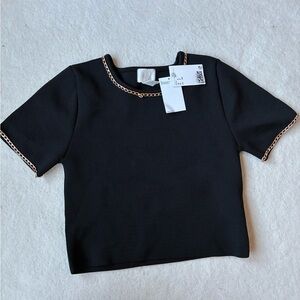 H&M Black Short Sleeve Top with Chain Detail